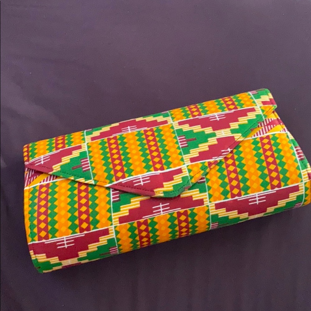 Handmade African kente cloth clutch